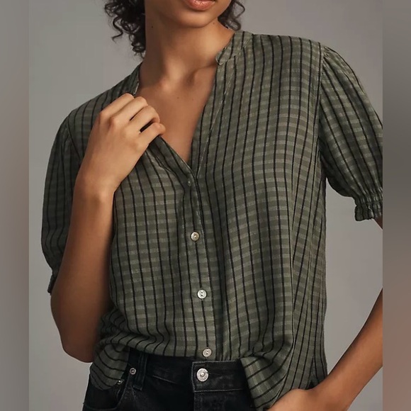 cloth & stone Tops - Anthropologie Cloth & Stone Puff Sleeve Linen Blend Button Down Top Size S EUC